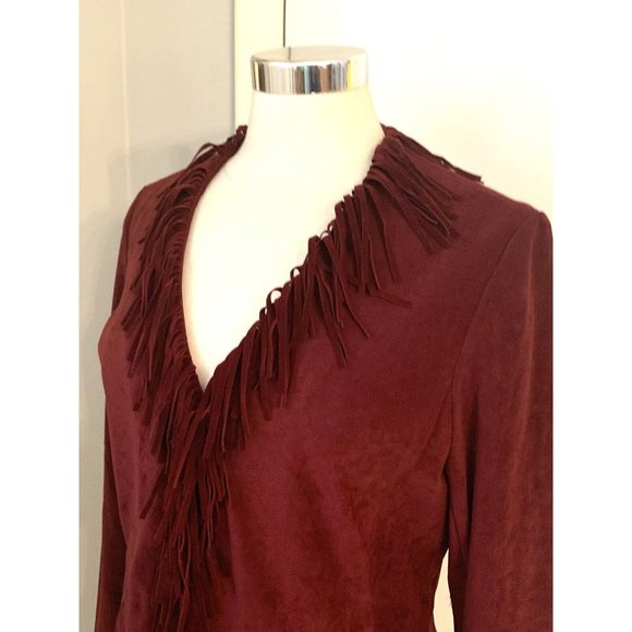 Women’s Burgundy Red Fringed Cardigan Jacket Size 6 - Picture 2 of 8